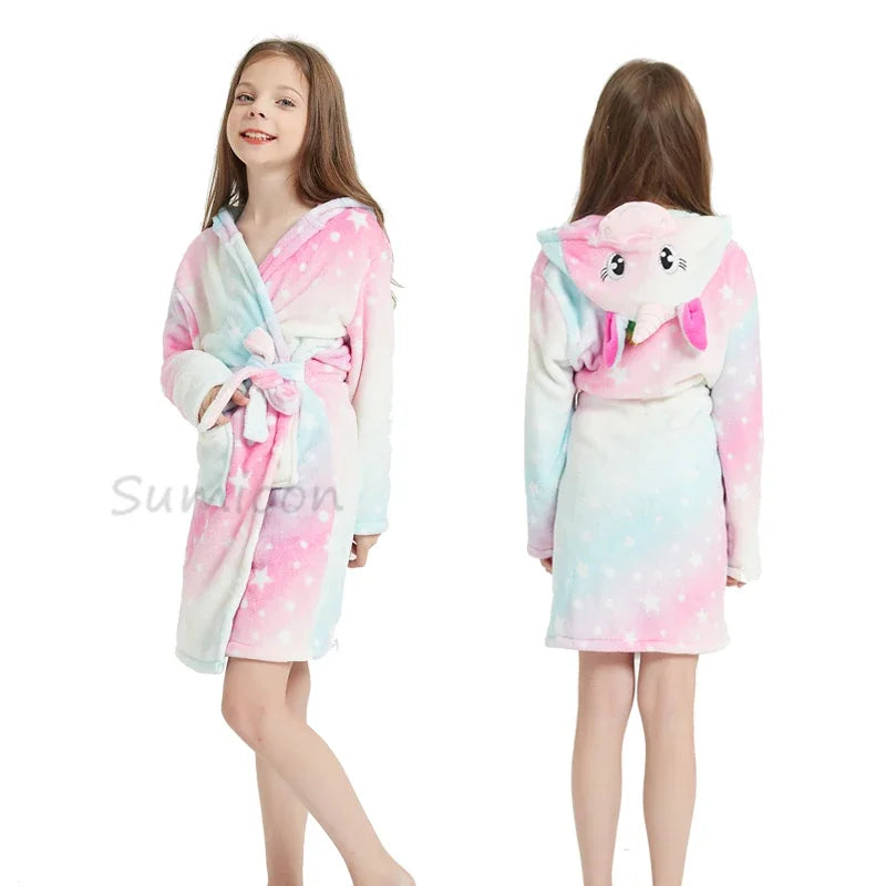 Children Bath Robe Baby Towel Children's Unicorn Hooded Bathrobes for Boys Girls