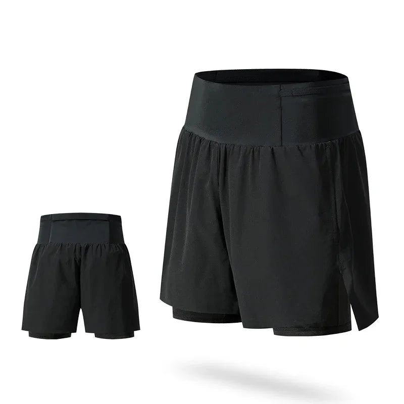 (S-2XL)Men Trail Running Shorts Double Layer Around Pocket Quick Dry Lightweight Marathon Racing Fitness Training Sport Shorts