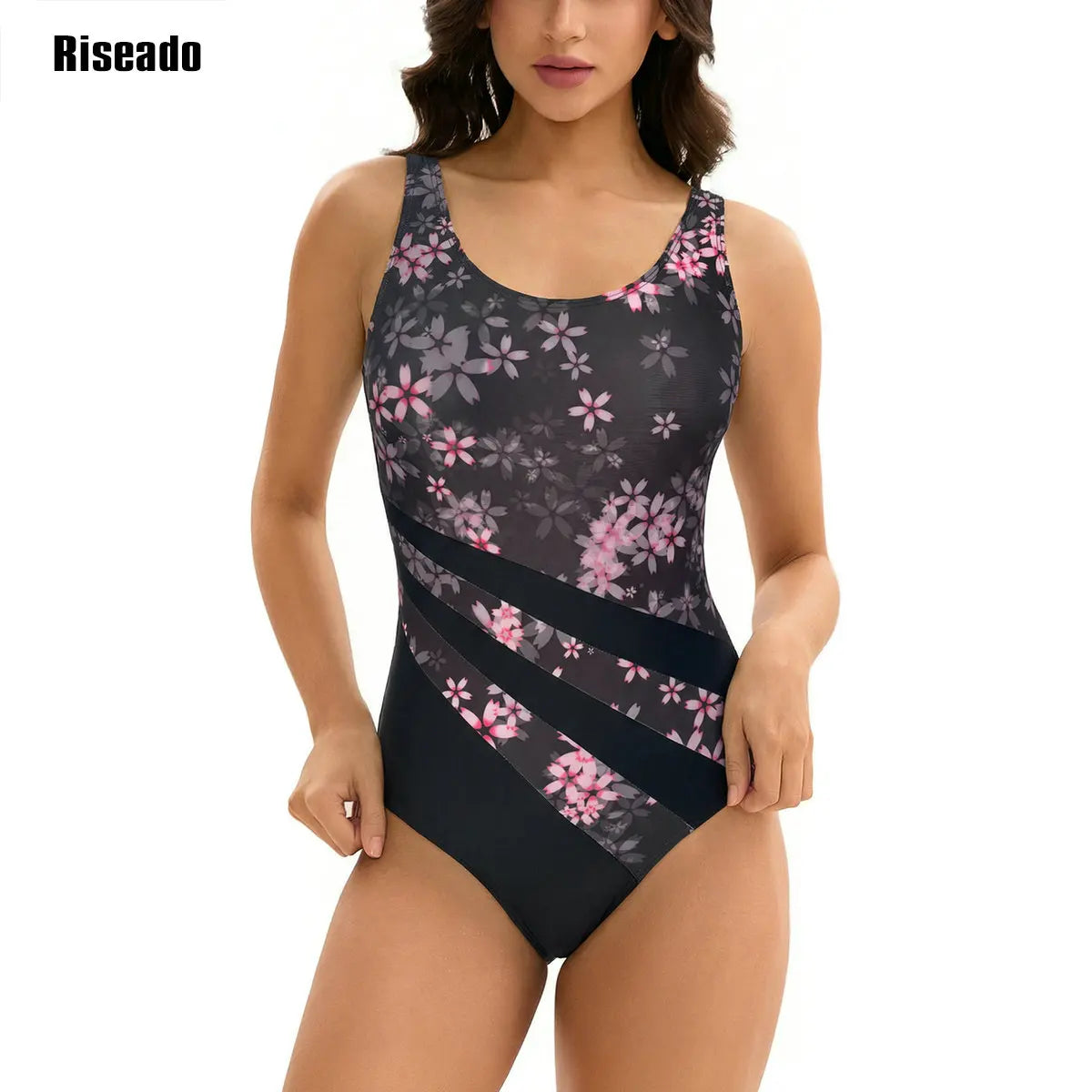 Fashion Woman Floral Print Swimsuit 1 piece U-back Adjustable Strap Athletic Training Swimwear Bathing Suits