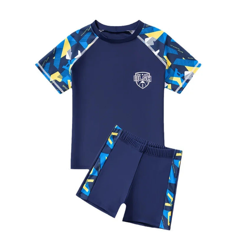 Children's Short Sleeve Swimming Suit, Two Piece Swimsuit, Boys Kids Swim Trunks, Beach Wear, Swimming, 2-14Y
