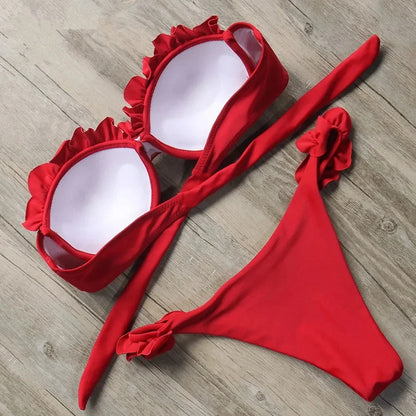Ruffled Frilled Bra Cup Bikini Women Bandeau Swimsuit Female Swimwear Two Pieces Bikini Set Push Up Bathing Suit Swim