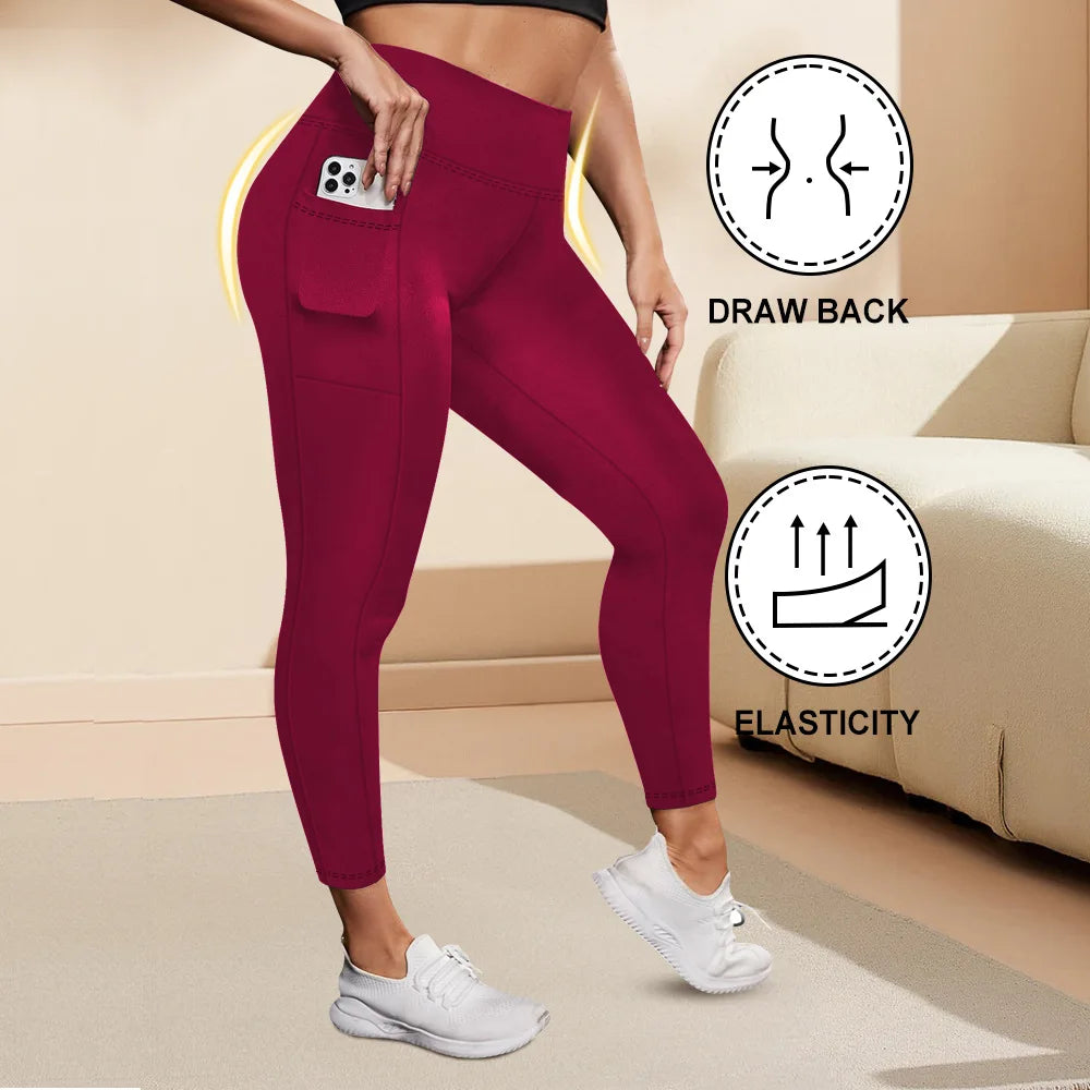 Women's High-Waisted Plus Size Yoga Leggings Butt-Lifting Workout Leggings with Pockets Elastic Activewear for Gym & Running