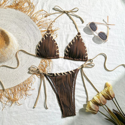 8 Colors Halter Ribbed High Leg Cut Bikini Female Swimsuit Women Swimwear Two-pieces Bikini set Bather Bathing Suit Swim