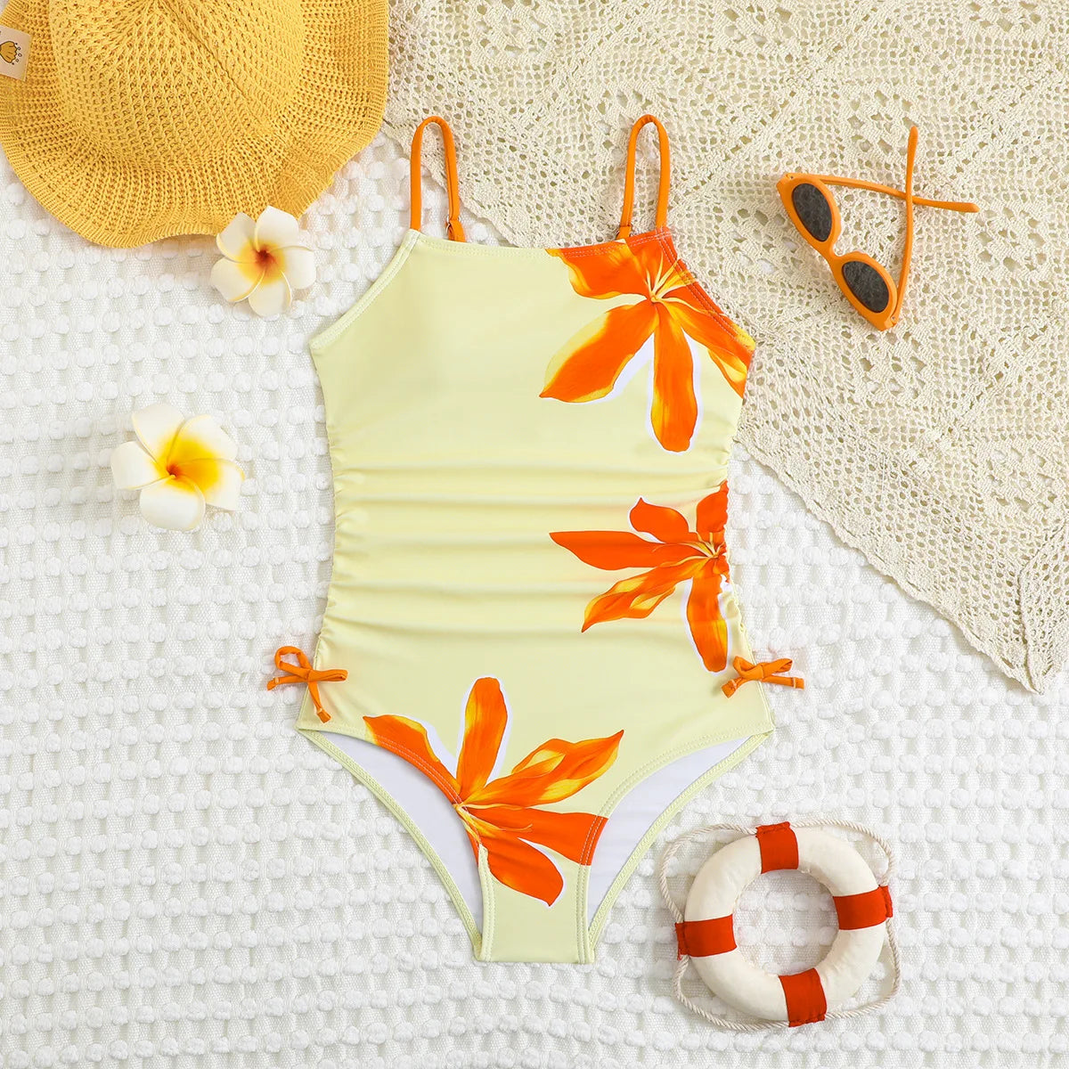 Girls' One Piece Swimsuit Ruched Belly Swimwear for Kids  Beachwear Bathing Suit for Children