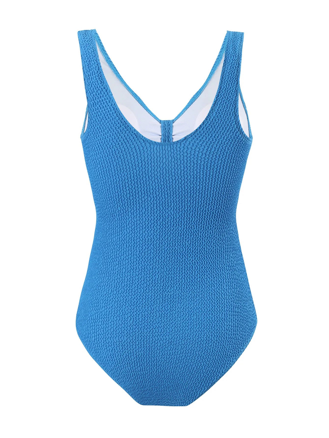 Scoop Neck One Piece Swimsuit Woman Backless Bodysuit Crinkle Swimwear Beach Wear Blue Bathing Suits Ladies Holiday Summer
