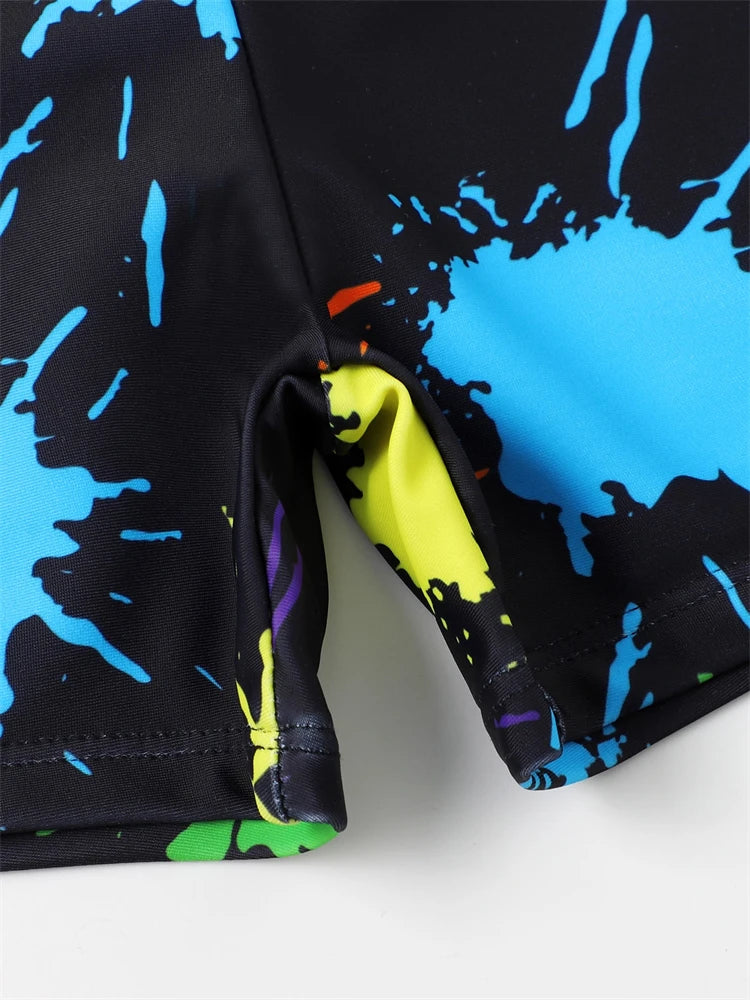 Boy Swimsuit Game Graffiti Short Sleeve Children Swimwear Summer Two Piece Kids Beach Wear Swimming Bathing Suit Boys