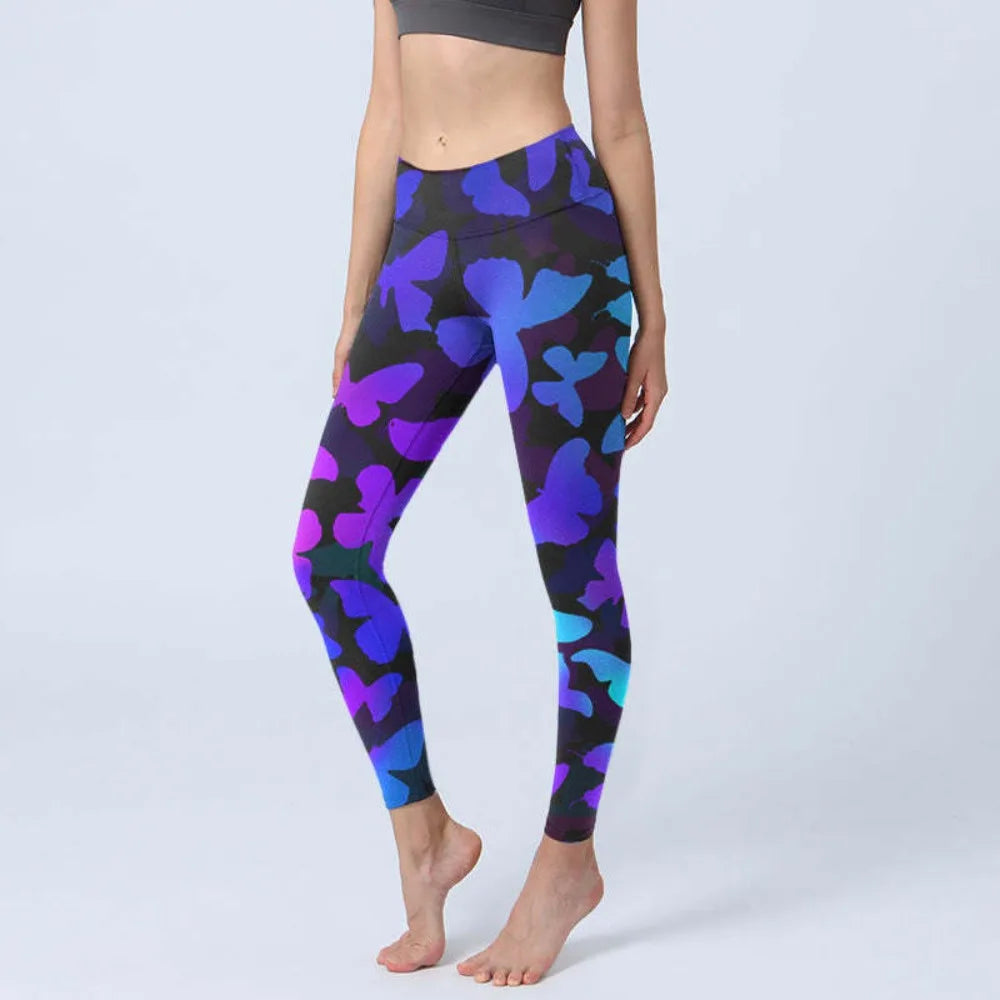 High Waisted Yoga Pants Leggings for Women Bamboo Print Workout Tights Non-See Through Gym Fitness Running Athletic Wear