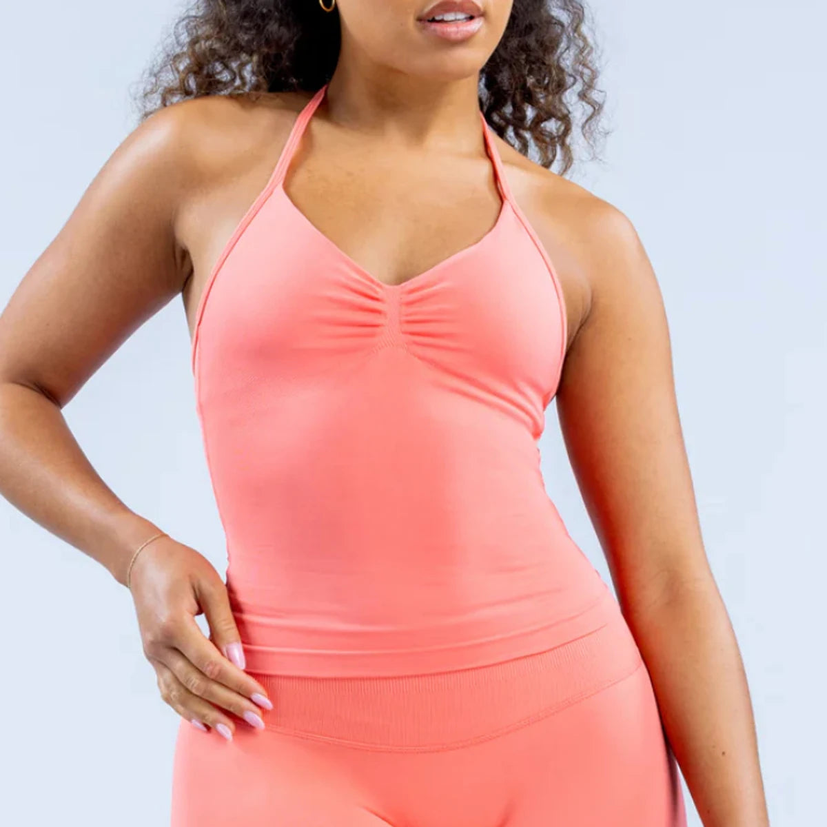 Longline Strappy Top for Women Halterneck Yoga Top Shirts Seamless Workout Gym Top Fitness Gym Clothing
