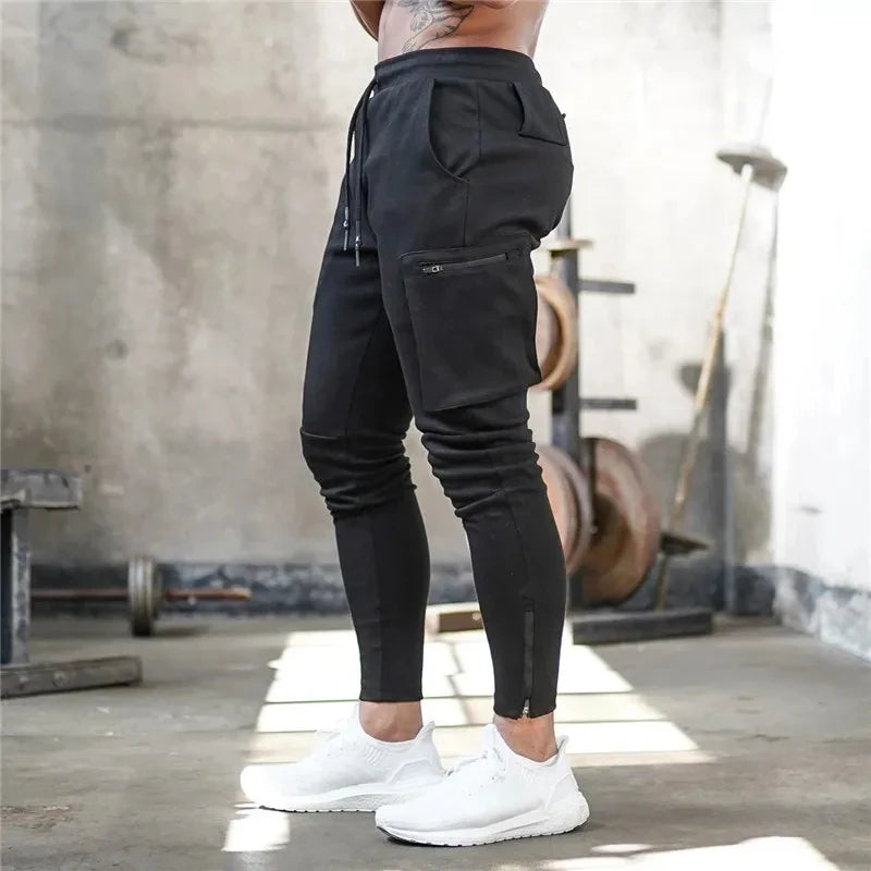 Sweatpants Men's Gym Fitness Pants Men's Running Jogging Training Tight Sports Cargo Pants Pocket Decoration