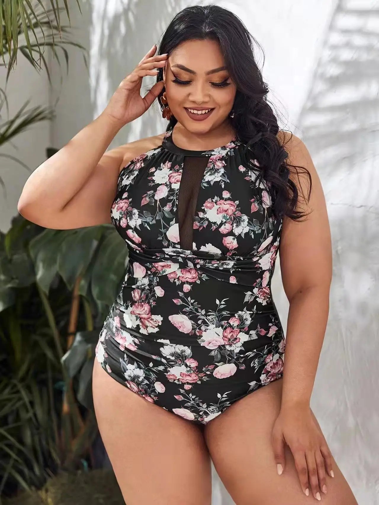 Plus Size One Piece Women's Large Size Swimsuit Vintage Printed Tummy Control Bathing Suit Push Up Monokinis Swimwear