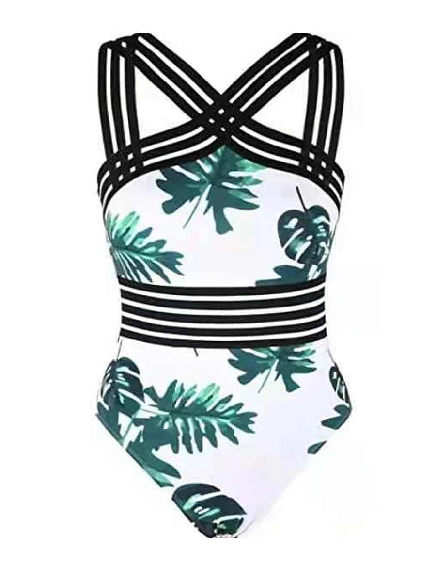 Solid Mesh Tape Swimsuit One Piece High Neck Swimwear Women Cross Front Bathing Suit Female Padded Beachwear Bodysuit