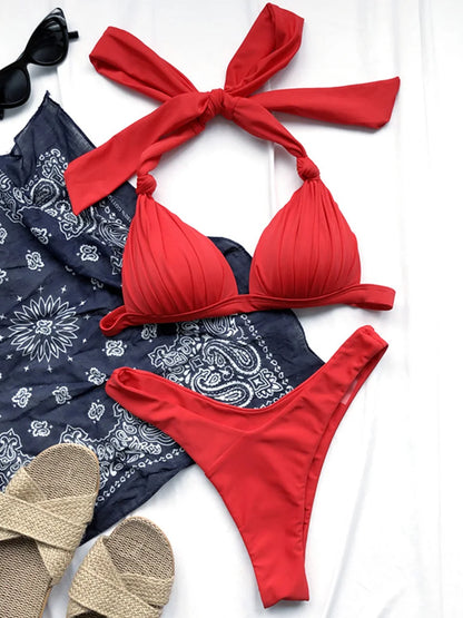 Halter Bra Cup Bikini Swimsuit Female White Swimwear Women Push up Bikini set Brazilian Bathing Suit Bandeau Swim suit