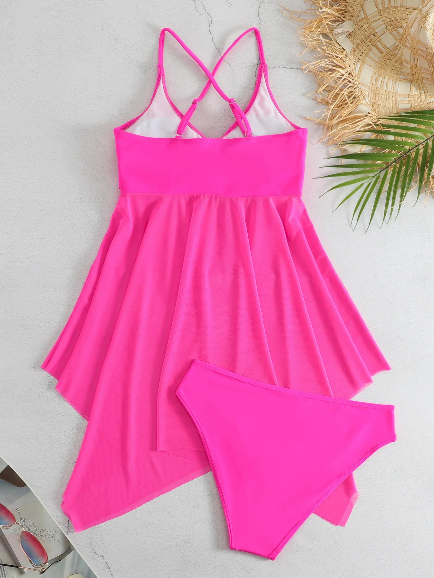 VigoCasey Solid Strapped Swimwear Women Mesh Patchwork Tankini Set Backless Push Up Swimsuit Summer Beach Bathing Suit