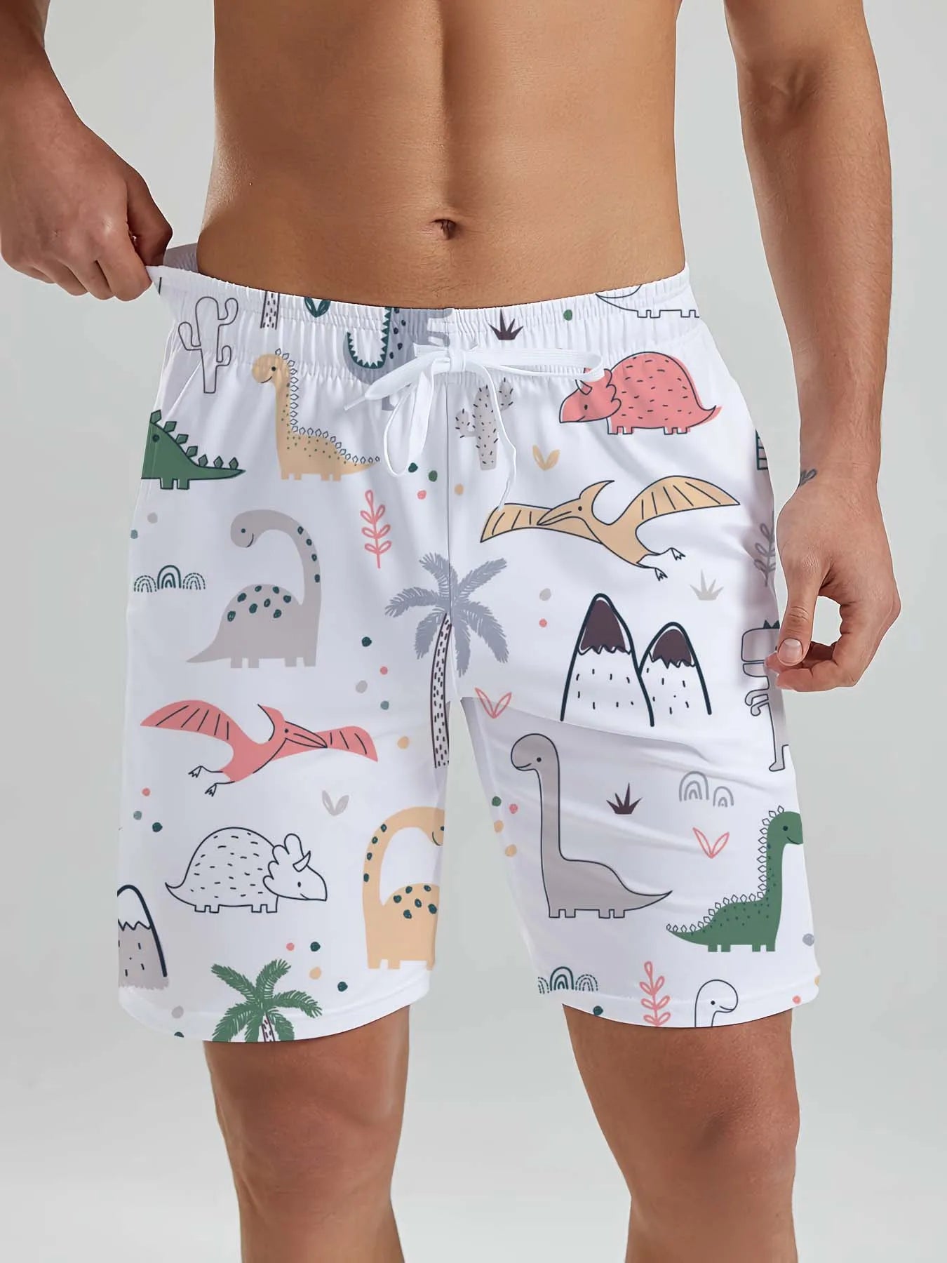 Hawaiian Cute Dinosaur & Dog Men's Beach Shorts 3D Printed men's Shorts Summer Swin Trunks Vacation Beach men's Clothes
