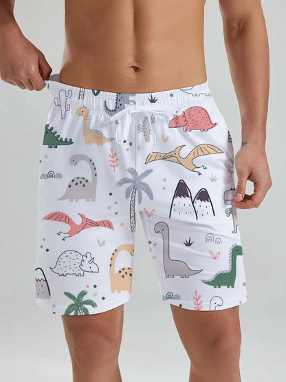 Hawaiian Cute Dinosaur & Dog Men's Beach Shorts 3D Printed men's Shorts Summer Swin Trunks Vacation Beach men's Clothes