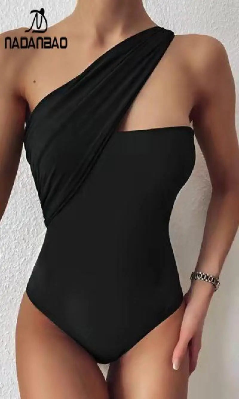 Swimsuits One Piece Suits Women One-Shoulder Swimwear Female Summer Solid Beach Party Bodysuit Surfing Beachwear
