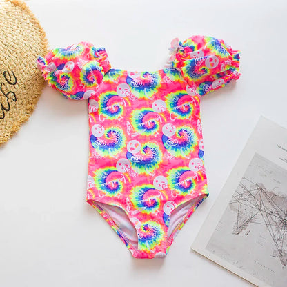 Girls Ruffle Bikini Swimsuit Gradient Leopard Floral Animal Kids Swimwear Children Bikini Rainbow Bathing Set