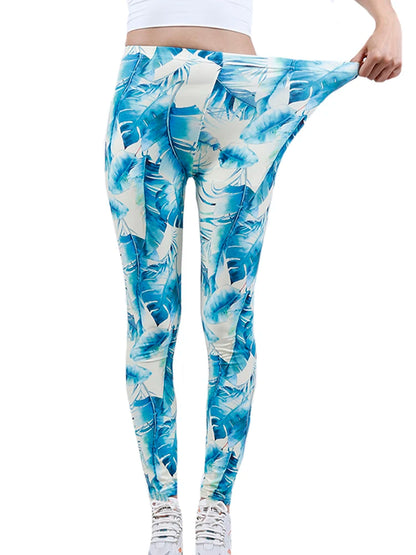 Floral Fashion Women Leggings Beautiful Leaf Floral Printing High Waist Jeggings Stretch Pant