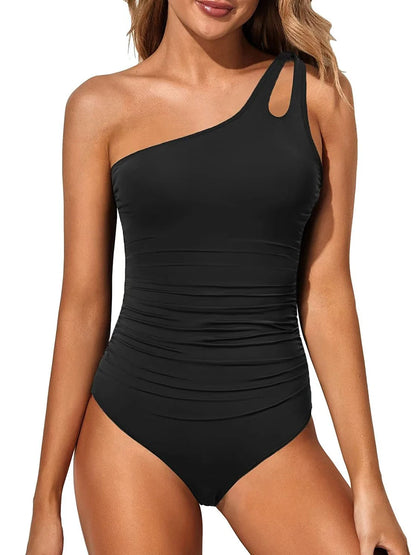 Leopard Swimsuit Women One Piece One Shoulder Swimwear Female Solid Bathers Bathing Swimming Swim Suit Beachwear