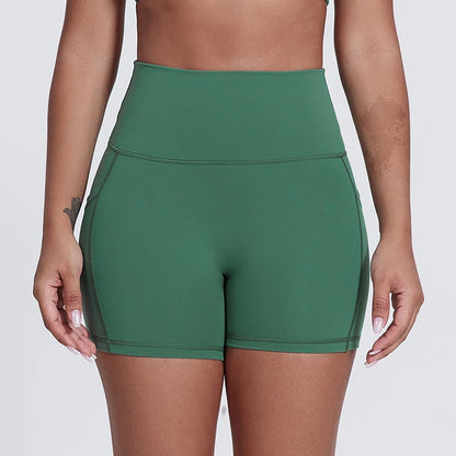 Workout Yoga Shorts Women Sport High Waist Fitness Gym Shorts Pocket Slim Tummy Control Athletic Biker Shorts