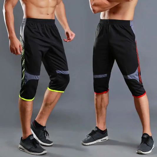 Summer Men Sports Striped Cropped Pants Fitness Running Riding Train Quick Drying Breathable Loose Thin Large Size Shorts