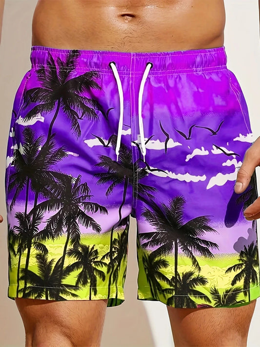 Men's Loose Beach Shorts Drawstring Quick Dry Coconut Tree Shorts For Summer Women Men 3D Print Casual Oversized Sport Shorts