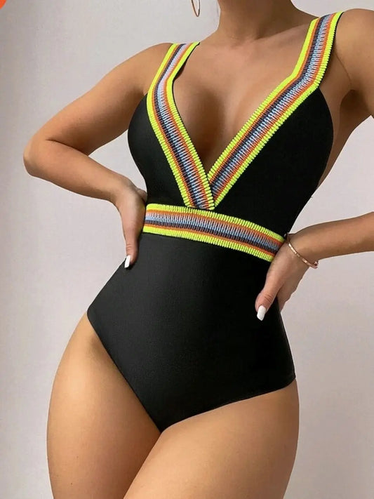 Black Swimsuit One Piece Solid Swimwear Women Bathing Suit Female Padded Monokini Swimming Summer Beachwear Bodysuit