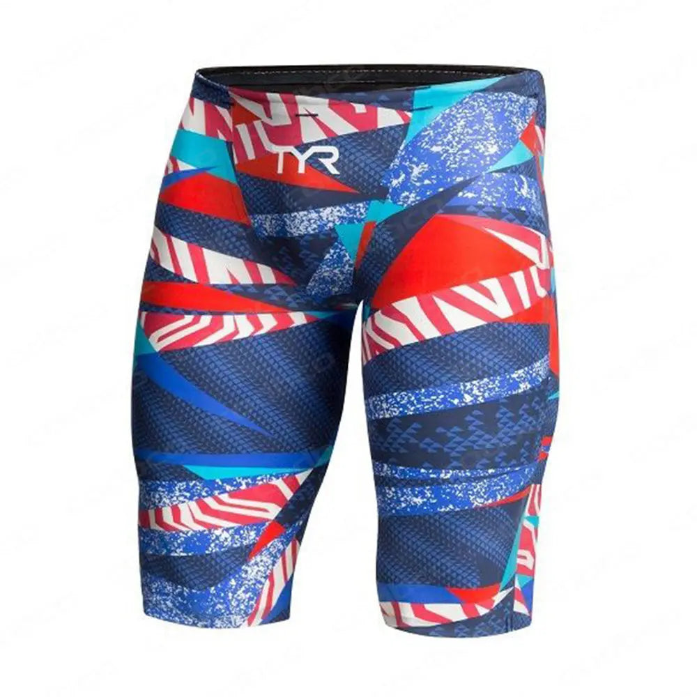Summer Men's Swim Jammer Swimsuit Shorts Print Beach Surfing Tights Shorts Quick Dry Swimming Trunks Sports Swim Pants Swimwear