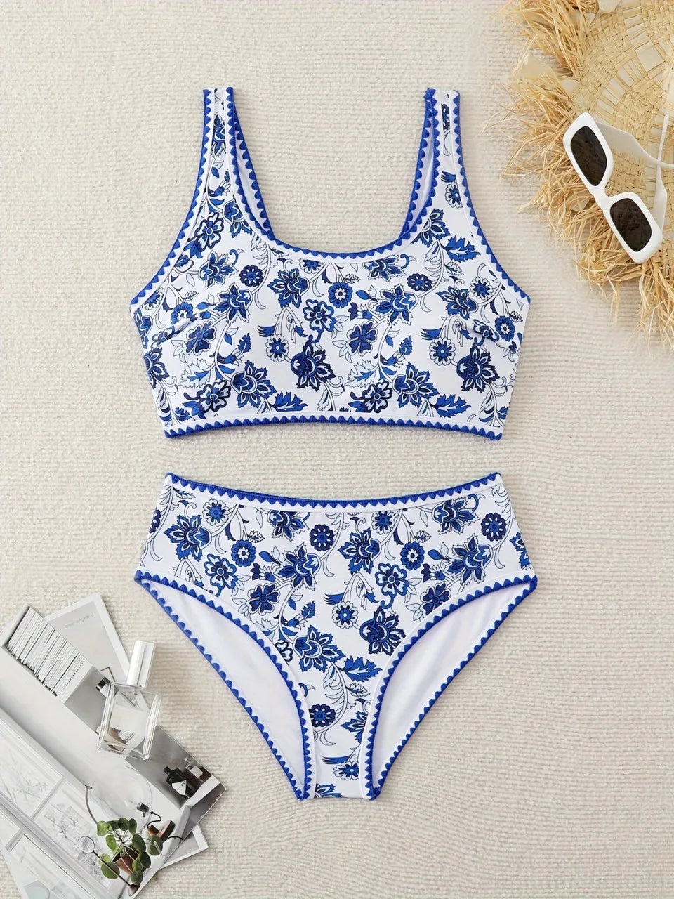 Strappy Stitch Detail Bikinis Triangle Swimwear Female Printed Swimsuit Women Bathers Bathing Swimming Suit Beachwear