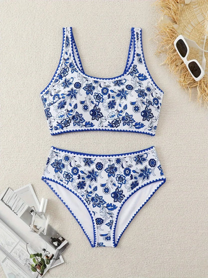 Strappy Stitch Detail Bikinis Triangle Swimwear Female Printed Swimsuit Women Bathers Bathing Swimming Suit Beachwear