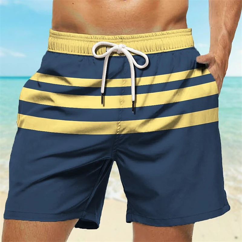 Simple Fashion Stripe Graphic Beach Shorts For Men Trend Summer Streetwear 3D Printed Short Pants Casual Oversized Swim Trunks