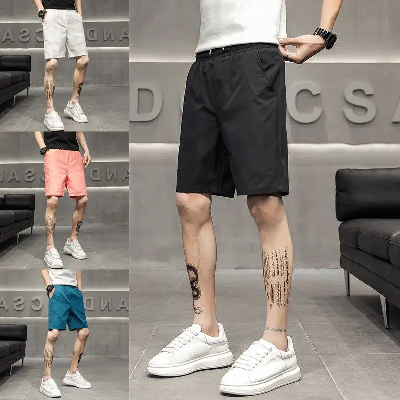 Quick-drying Shorts Men Summer Casual Five-quarter Slim Versatile Trendy Brand Beach Pants Half-piece Pants Wearing Outside