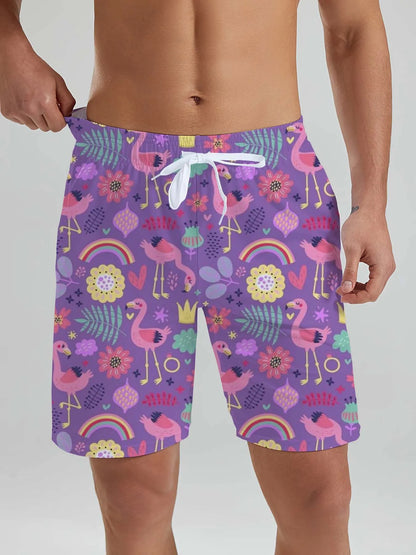 Hawaiian flamingo Vacation Beach Shorts For Men Summer Casual Street Short Pants 3D Printed  Board Shorts Swimsuit Swim Trunks