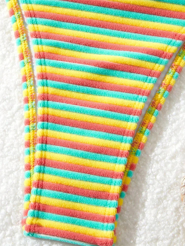 Women Patchwork Swimwear Strapped Push Up Bikini High Cut Thong Lady Swimsuit Beach Brazilian Bathing Suit