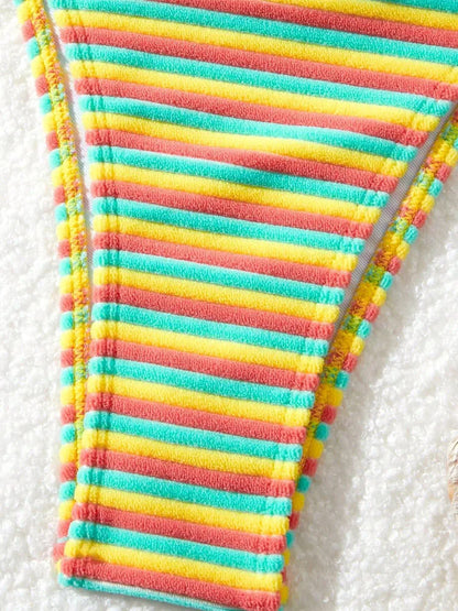 Women Patchwork Swimwear Strapped Push Up Bikini High Cut Thong Lady Swimsuit Beach Brazilian Bathing Suit