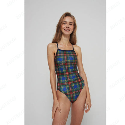 Women's Swimming Suit Hollow Back Swimsuit Female One-piece Triathlon Happy Prints Fit Practice Training Swimsuit