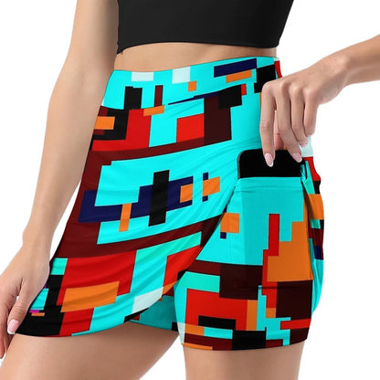 80s Color Block Print Skirt  Kawaii Mini Skirts Summer High Waist Graphic Street Style Casual Skirt Big Size 3XL 4XL