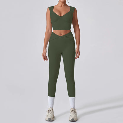 2PCS Women Yoga Set Workout Pant Outfits Fitness Sportswear Gym High Waist Flare Leggings Sports Bra Athletic Tracksuit