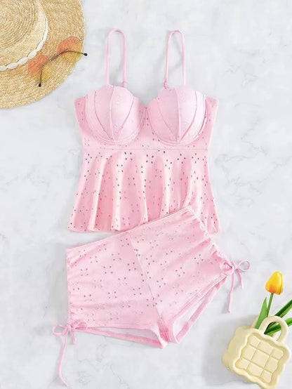 Women's Bathing Suit Two Pieces Push Up Tankini Set Summer Beach Wear White High Waisted Swimwear Women Swimsuit Shorts