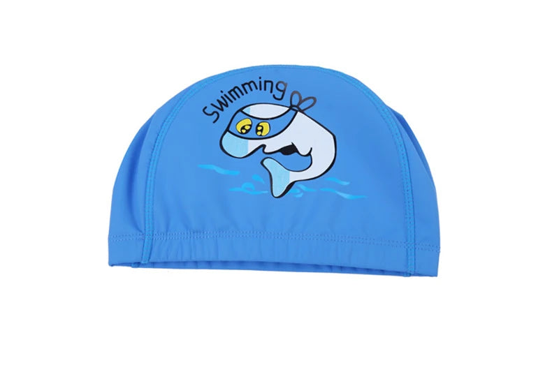 Kids Children Swimming Cap Waterproof PU Fabric Cute Cartoon Animal Dolphin Protect Ears Long Hair Boys Girls Swim Pool Caps Hat