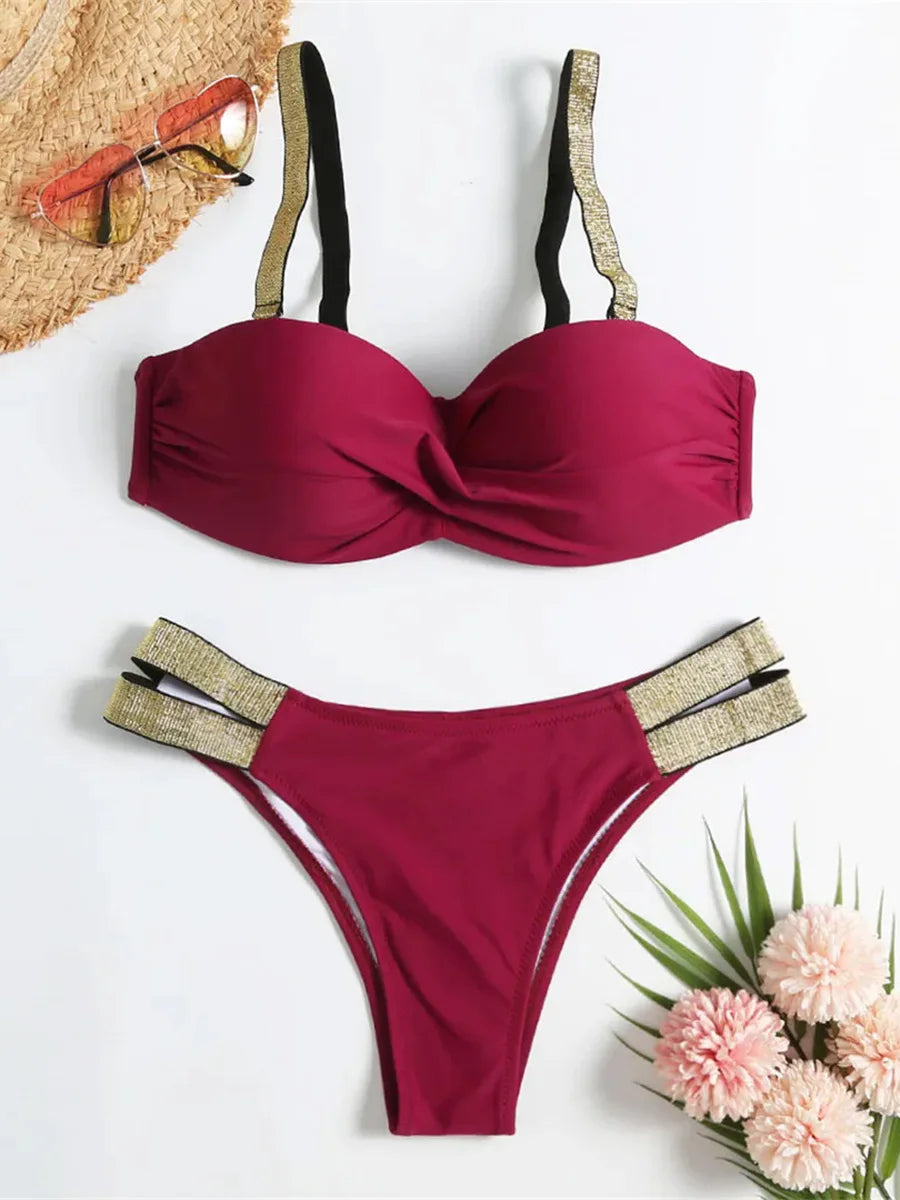 Underwired Push Up Bikini Women Swimsuit Female Swimwear Two-pieces Bikini set With Bra Cup Bather Bathing Suit Swim Beachwear