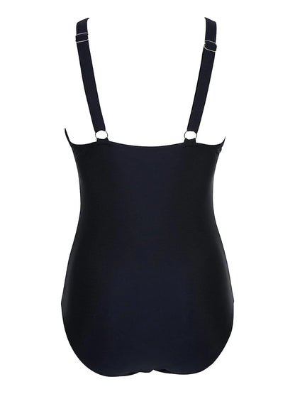 Mesh Panel Swimsuit One Piece High Cut Swimwear Women Solid Bathers Bathing Suit Female Backless Swimming Beachwear