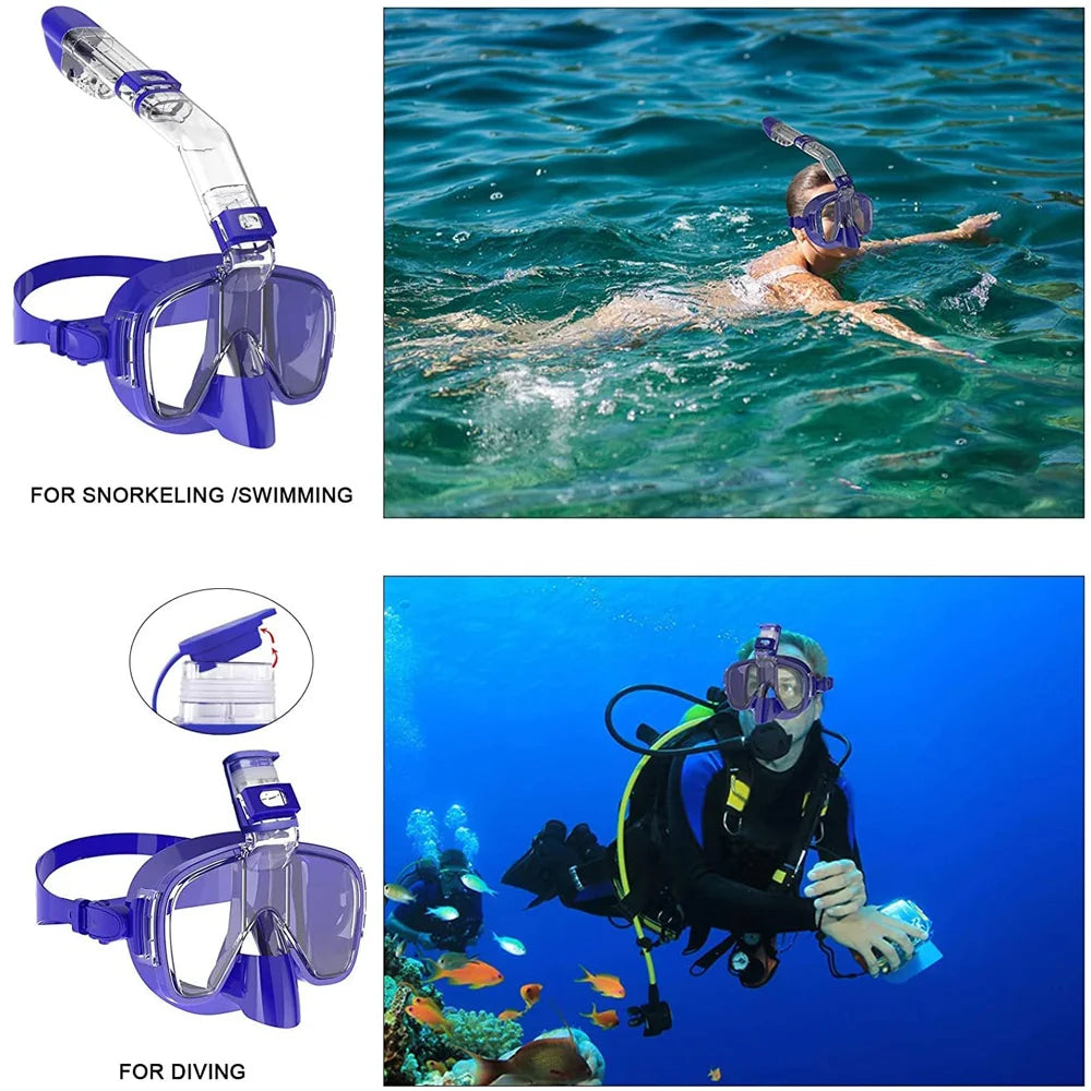 Diving Mask Foldable Anti-Fog Snorkel Mask Set with Full Dry Top System for Free Swim Professional Snorkeling Gear Adults Kids