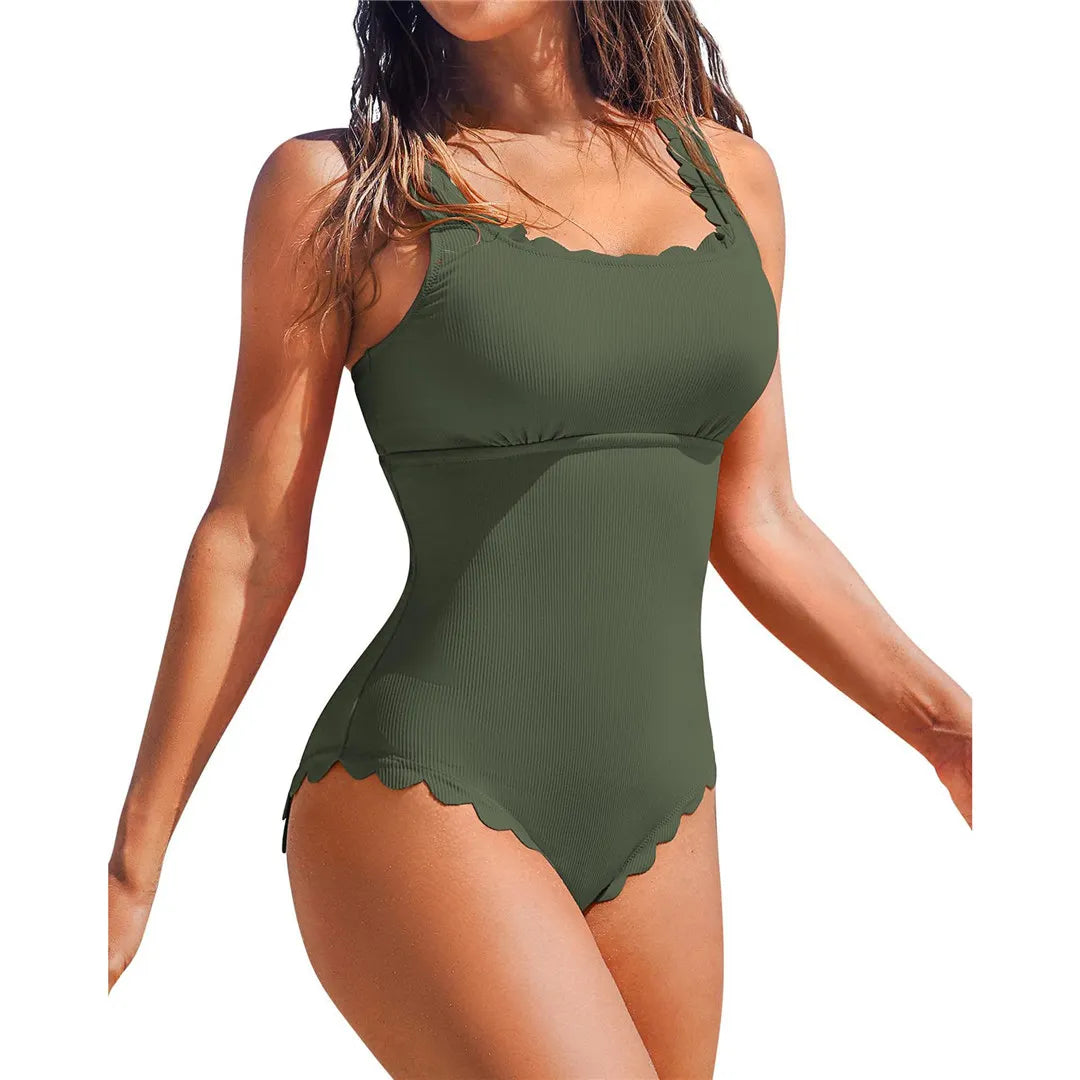 S - XXL 11 Colors Ribbed Frilled Women Swimwear One Piece Swimsuit Female Backless High Leg Cut Bather Bathing Suit Swim