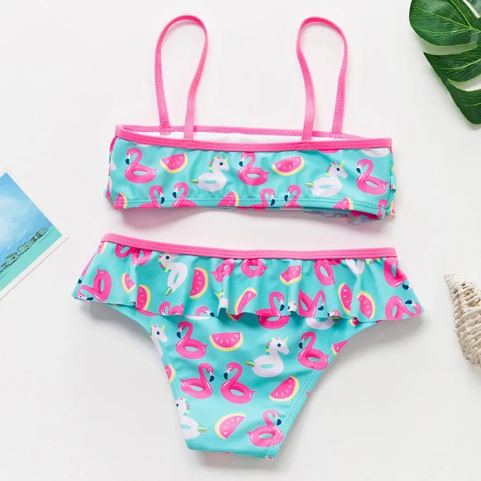 2-10Years New Fashion Kids Fish Scale Bikini Set Lovely Two Pieces Child Swimwear Cute Girl Flouncing Swimsuit Summer Beachwear