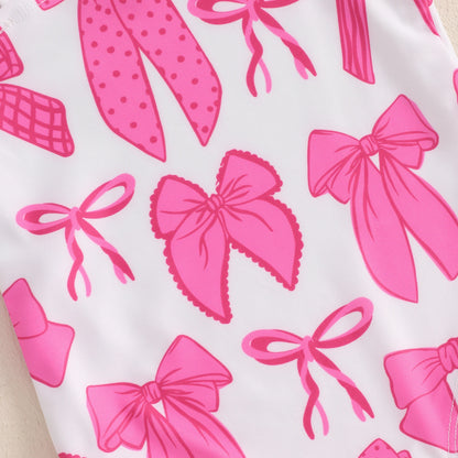 Kids Girls Sleeveless Bikini Swimsuit Cute Elastic Bow Print Strap Children Swimwear for Summer Beach Bathing Suit