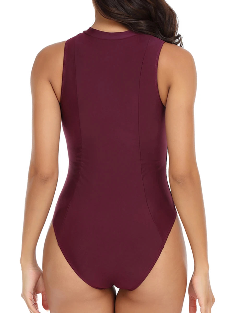 Zipper Sleeveless Swimsuit Female One Piece Swimwear Women Bodysuit Bathers Bathing Swimming Suit Sports Beachwear