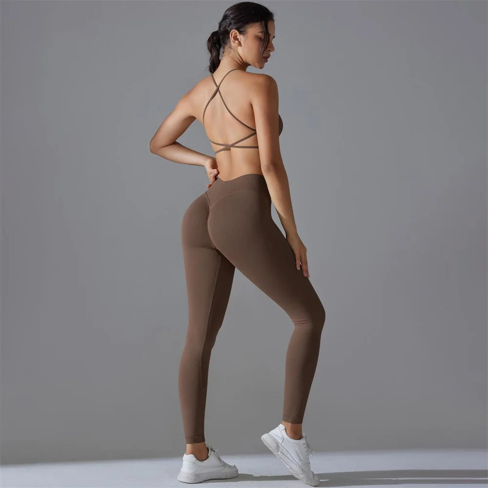 2PCS Women Scrunch Tracksuit Fitness Seamless Yoga Set Sportswear Workout Sport Bra High Waist Legging Gym Pant Activewear
