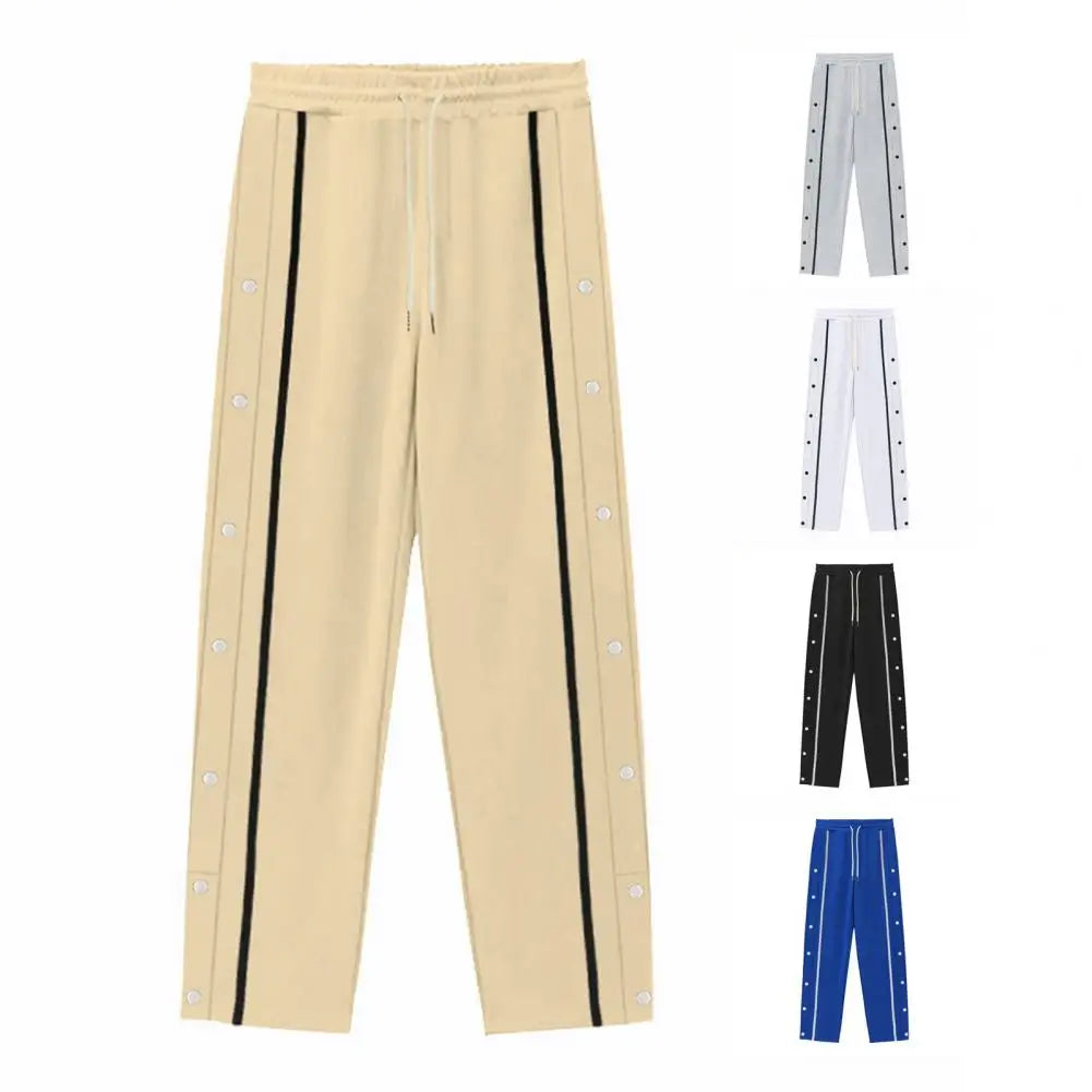 Casual Streetwear Men's Trendy Side Breasted Design Baggy Pants Spring Autumn Men's Straight Leg Drawstring Sweatpants
