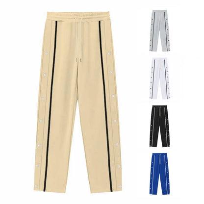 Casual Streetwear Men's Trendy Side Breasted Design Baggy Pants Spring Autumn Men's Straight Leg Drawstring Sweatpants